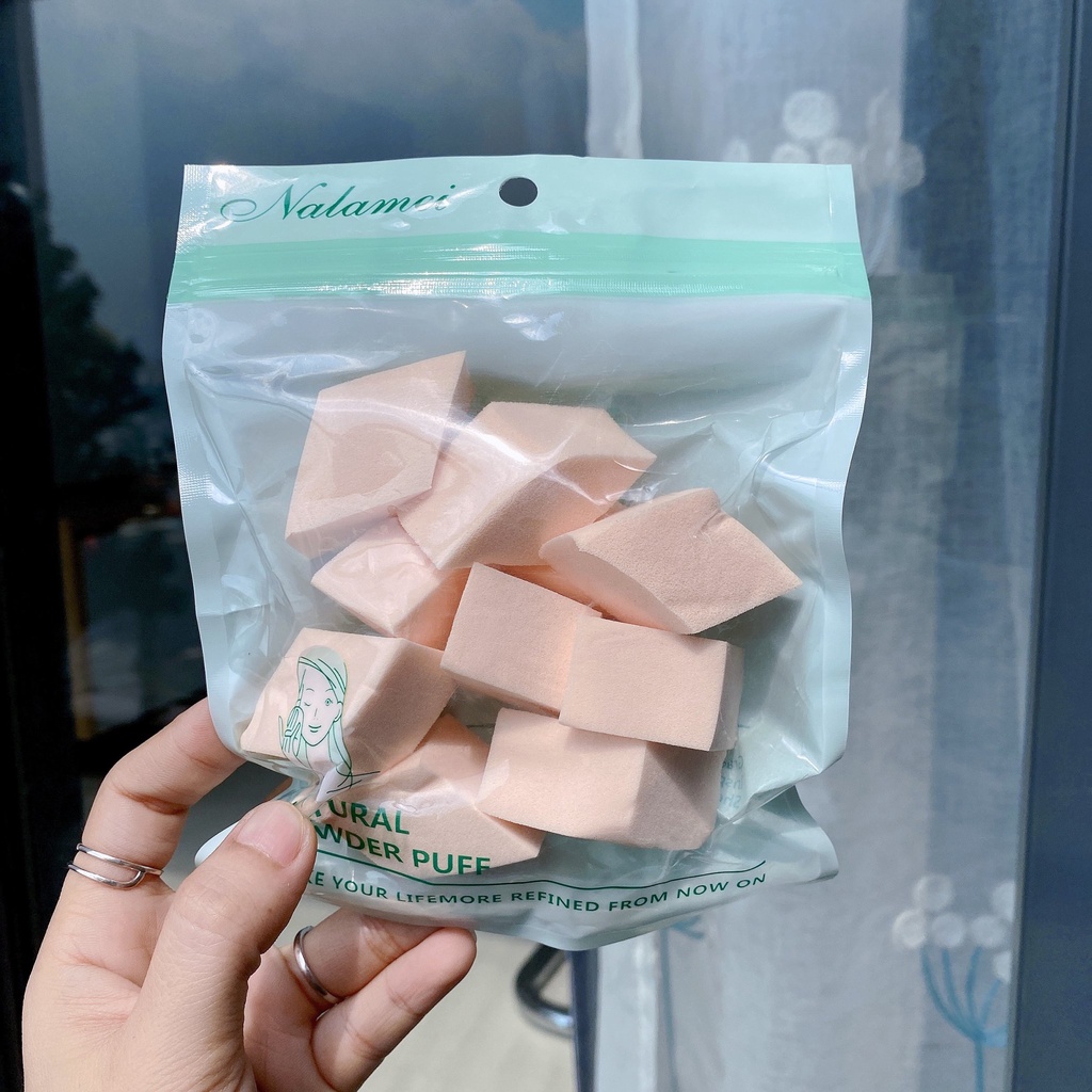 Set 10 miếng bông vát góc tán kem cực hiệu quả - Tán kín vùng góc mắt, cánh mũi, 10 miếng thay thế đảm bảo vệ sinh