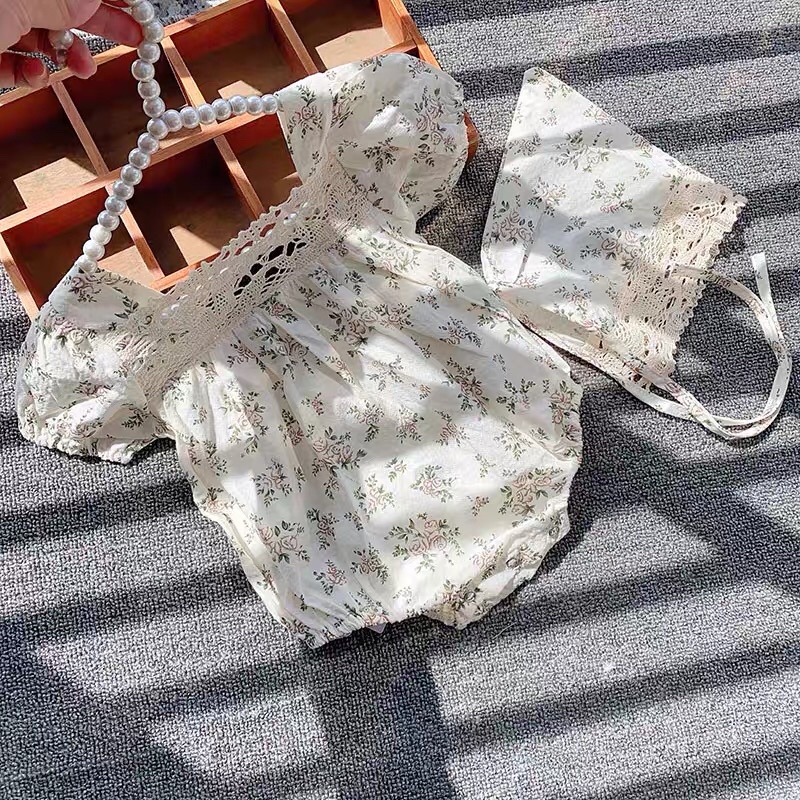 (Tặng Mũ Bèo) Body đũi hoa tiểu thư kèm mũ bèo tiểu thư xinh xắn cho bé 0-2 tuổi hàng cao cấp