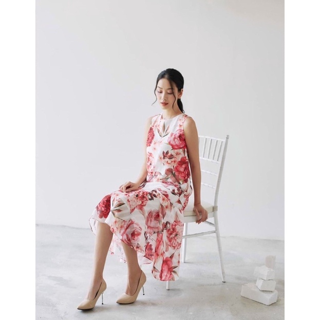 Váy Xecop không tay họa tiết hoa to - dáng đuôi cá