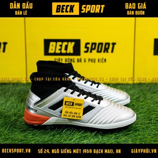 Giày Bóng Đá Trẻ Em Predator 19.3 Bạc Vạch Đen Đế Boost Cao Cổ TF