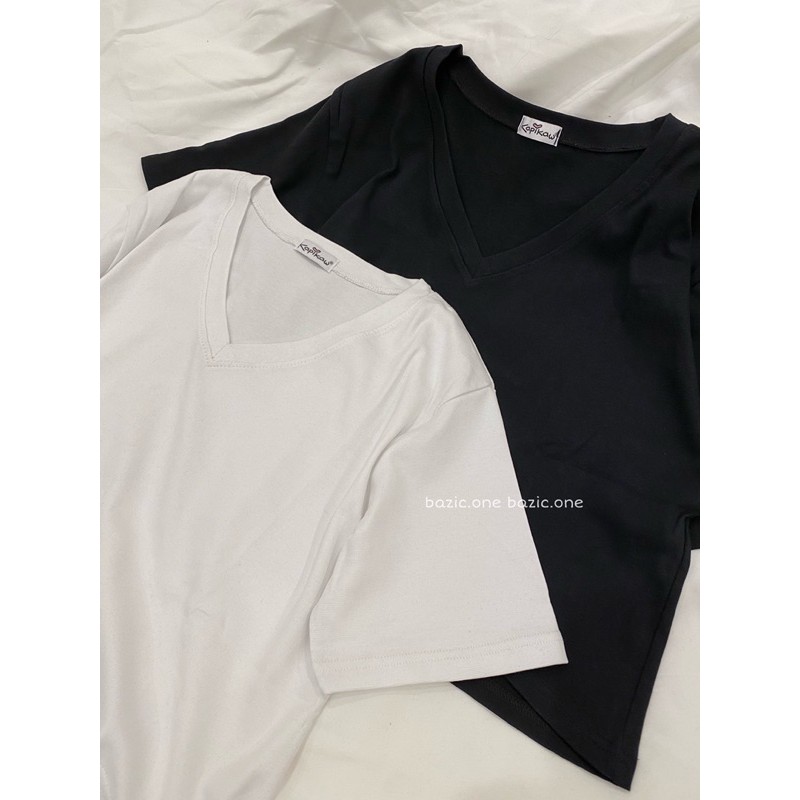 Áo croptop cổ tim, áo cổ tim dáng ngắn Hàn Quốc Bazic one