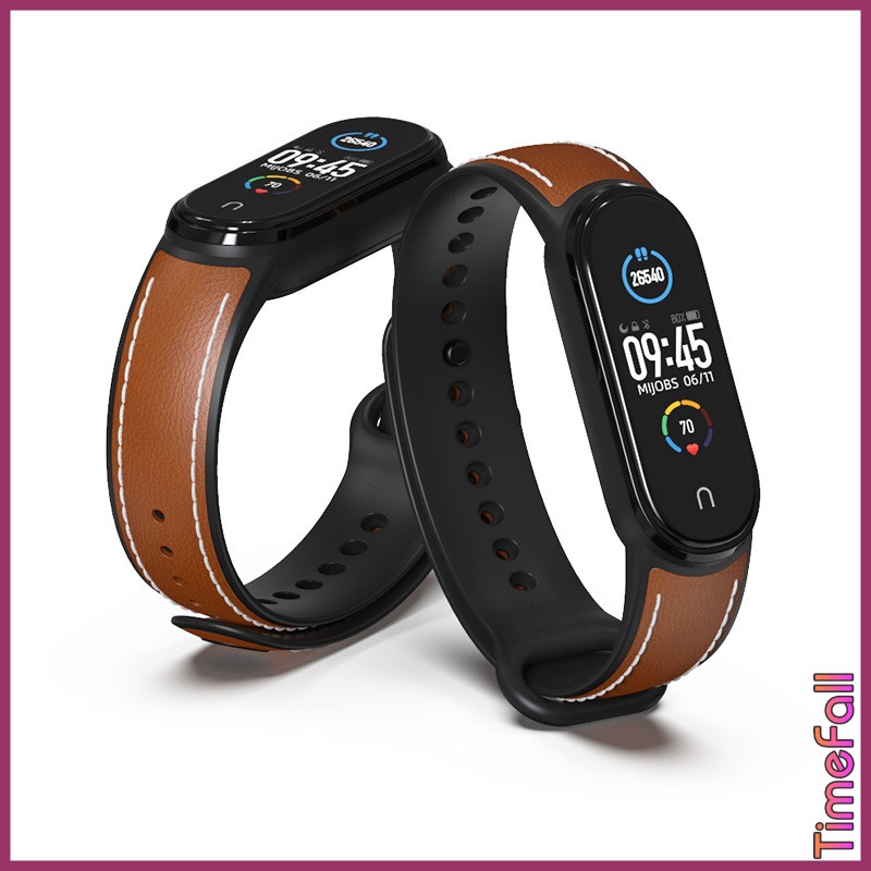 Dây đeo miband 5, miband 6 silicon mặt da bò kiểu mới MIJOBS, dây đeo thay thế mi band 5, mi band 6 MIJOBS