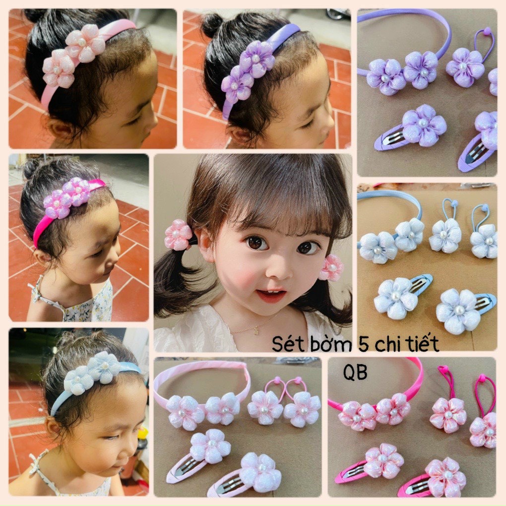 (Bán Buôn Sỉ) Set bờm, kẹp tóc 5 chi tiết cho bé xinh xắn