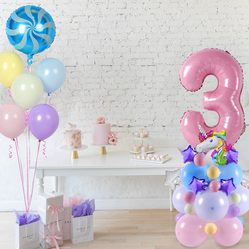 Set 55 Bong Bóng Cao Su 30 Inch Hình Kỳ Lân Trang Trí Tiệc Sinh Nhật Cho Bé