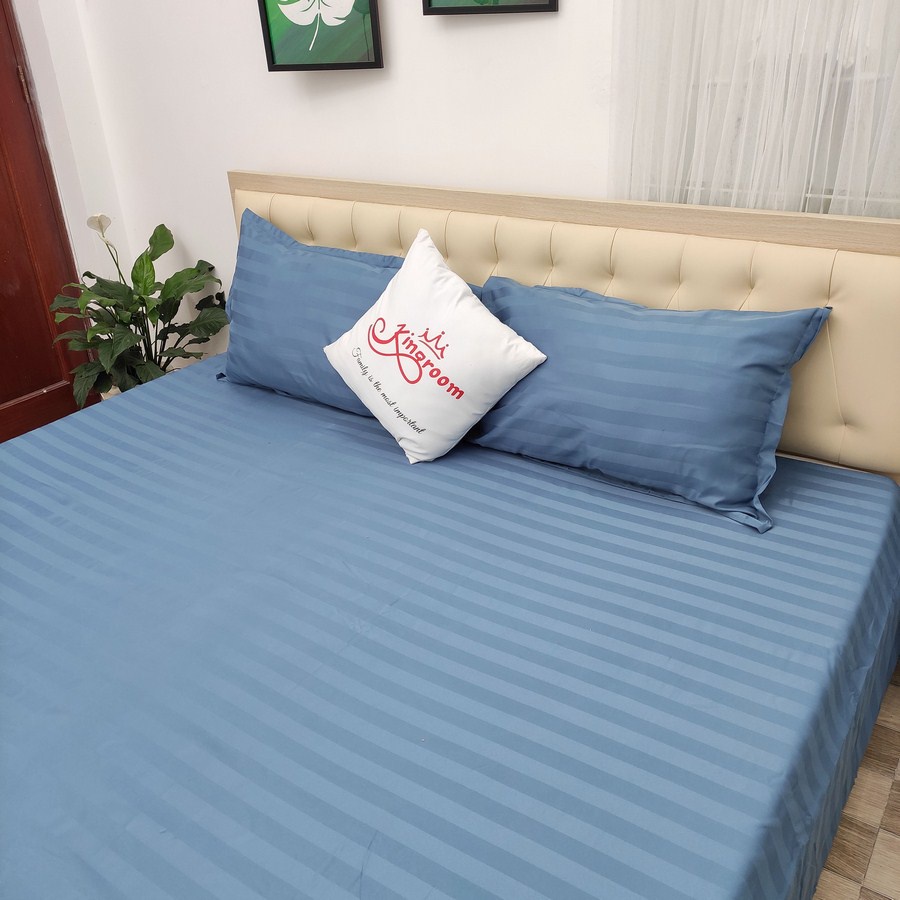 Bộ ga gối 3 món vải cotton lụa sọc trơn 925 Shop Kingroom chuyên ga giường cao cấp | BigBuy360 - bigbuy360.vn