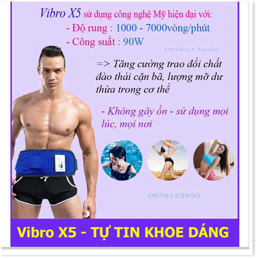 Đai Massage Rung Nóng Tan Mỡ-Giảm Béo Vibor X5 Cao Cấp Chính Hãng-Mỹ, Máy rung nóng tan mỡ giảm béo tại nhà