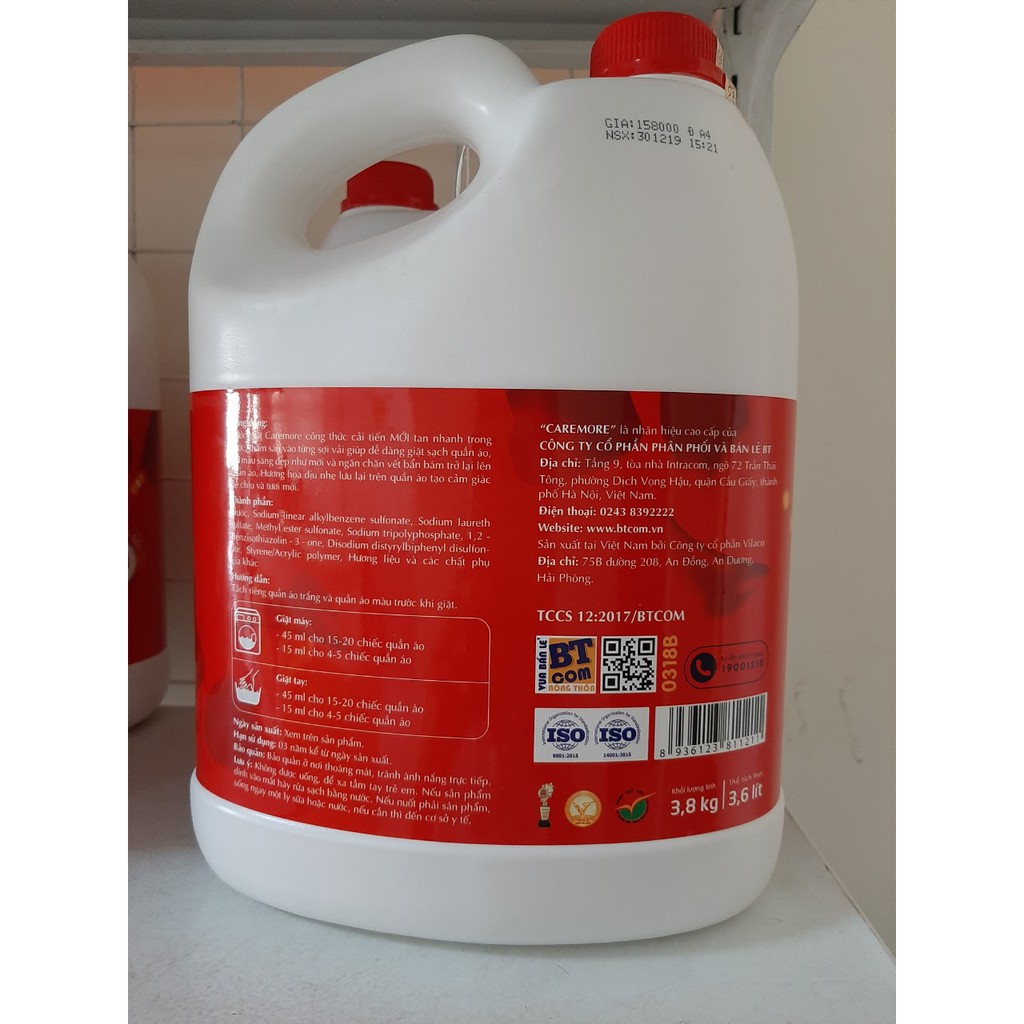 NƯỚC GIẶT ĐẬM ĐẶC CAREMORE 3,8KG - GIẶT XẢ 2 TRONG 1
