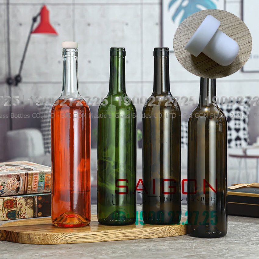 Chai Thủy Tinh Tròn 750ml nút Nhấn Nhựa Trắng Cao cấp | Tùy Chọn màu