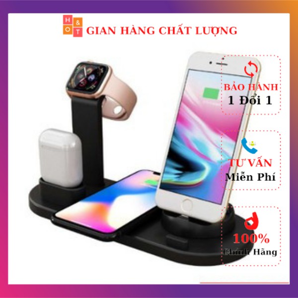 Đế Sạc Nhanh Không Dây 3 in 1 Sạc Cho Smartphone Iphone, SamSung / Apple Airpods / Appe Watch Công Suất 10W. TOP18