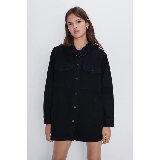 Áo denim Zar* thiết kế sờn vai suông dài dư Sịn tqxk