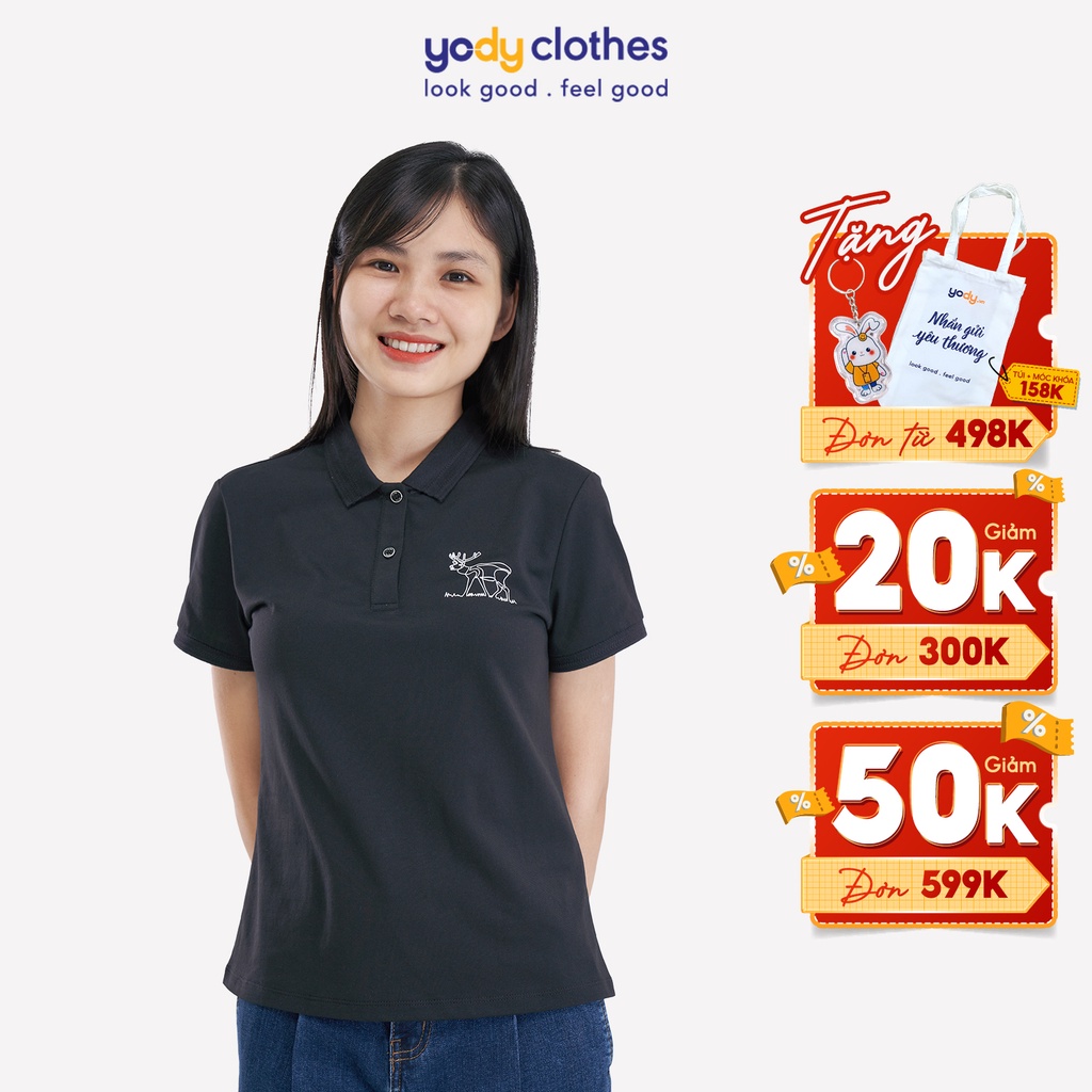 Áo thun polo nữ YODY airmax in ngực chất liệu mát mẻ thấm hút tốt APN4146