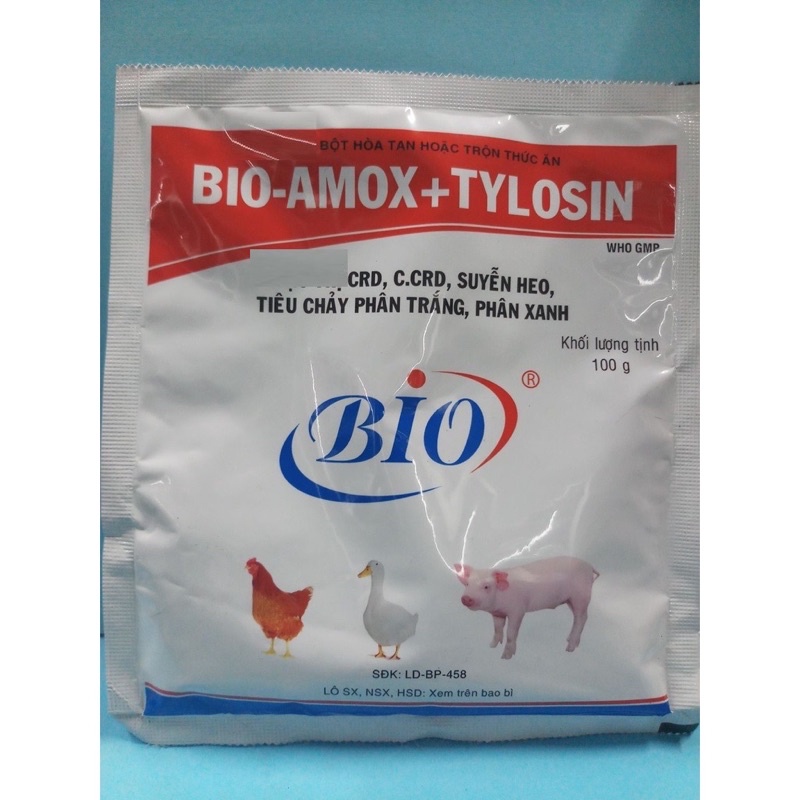 Bio Amox + Tylosine 100g , CRD, C.CRD, su.yễn heo, ti.êu ch.ảy ph.ân xanh, phân trắng