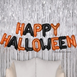 Halloween set bong bóng chữ Happy Halloween trang trí tiệc tặng kèm rèm kim tuyến
