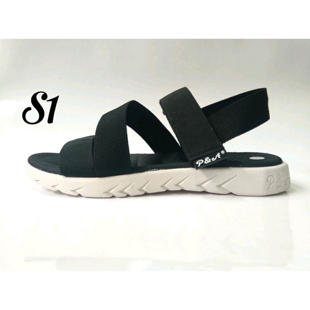 Giày sandal nam nữ SMILEDER P&amp;A đen đế trắng đi học đi làm [ẢNH THẬT]