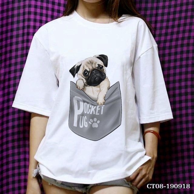 Hoàn 20% Xu _ ÁO THUN UNISEX HÌNH HÌNH CHÓ MẶT XỆ PUG DOG TRONG TÚI