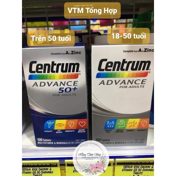(Đủ bill) Tổng Hợp cho người trên 50 tuổi Centrum Advance 50+ For Adult 100v