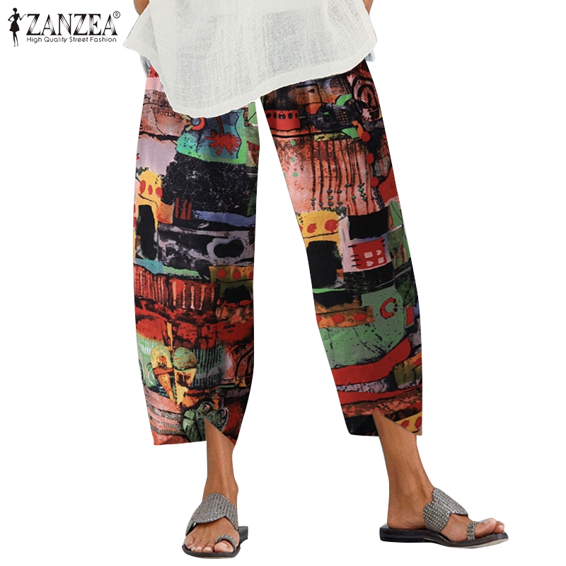 ZANZEA Quần ống rộng in hình họa tiết cổ điển dành cho nữ