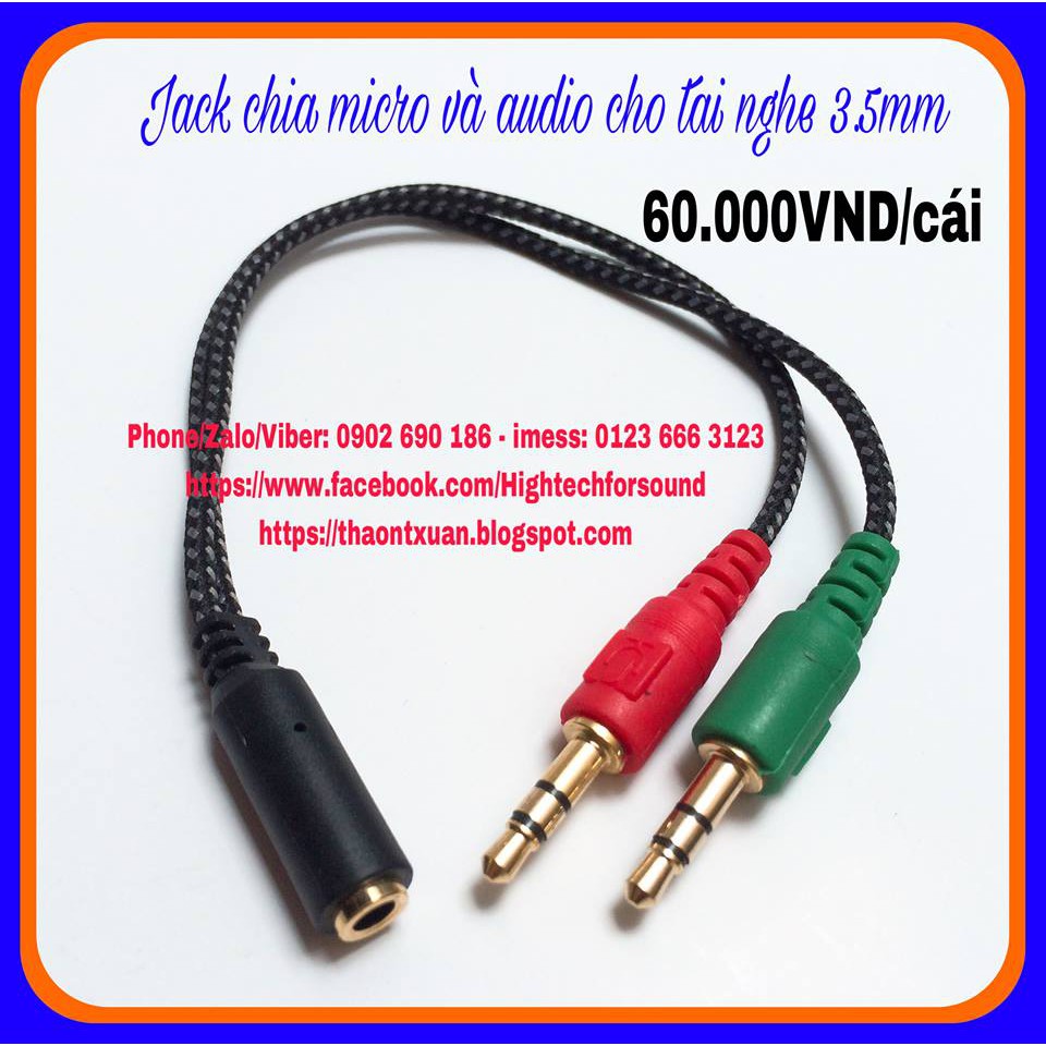 Jack chia micro & audio Songful Dây dù 20cm