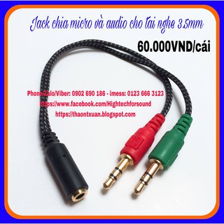 Jack chia micro & audio Songful Dây dù 20cm