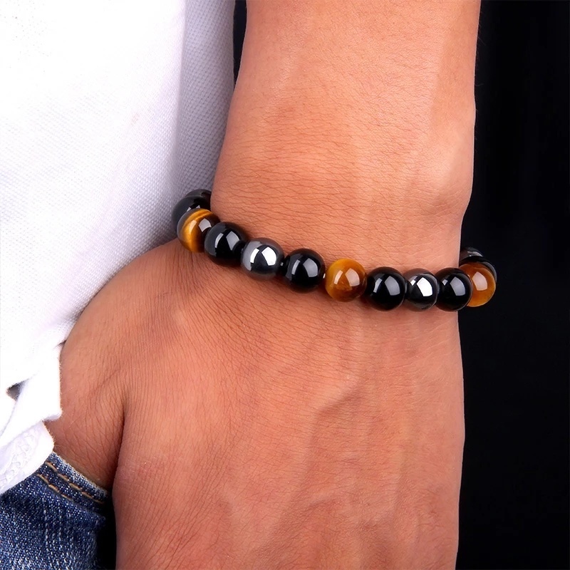 1 Vòng Tay Xâu Hạt Đá Mắt Hổ Từ Tính Chăm Sóc Sức Khỏe / Vòng Tay Bằng Đá Obsidian Đen Cho Nam Và Nữ