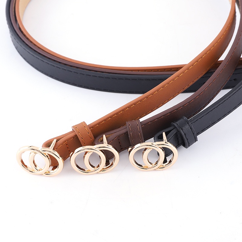 Thắt Lưng Hai Khóa Tròn Màu Nâu / Đen / Cà Phê Dành Cho Nữ