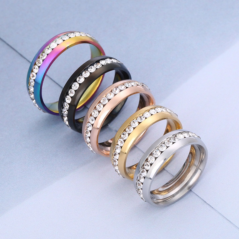 Nhẫn Cặp Bằng Thép Không Gỉ Mạ Vàng 18K Đính Kim Cương Nhân Tạo Thời Trang