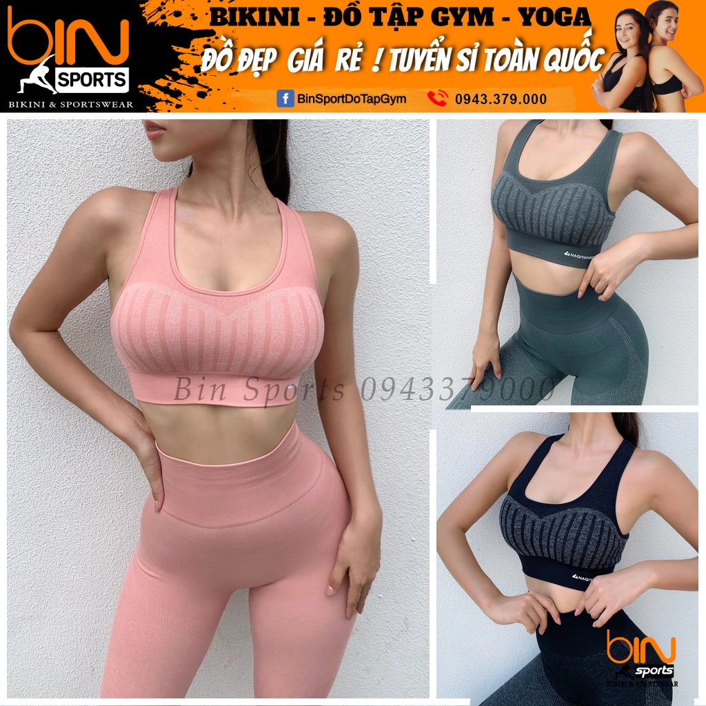 Đồ tập gym yoga thể thao nữ, set bộ áo bra quần dài naqi dệt kim Bin Sports BD161