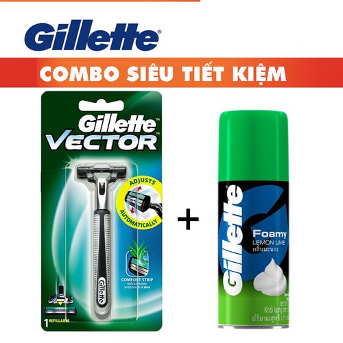 Combo Dao cạo râu và kem bọt cạo râu Gillette Vector