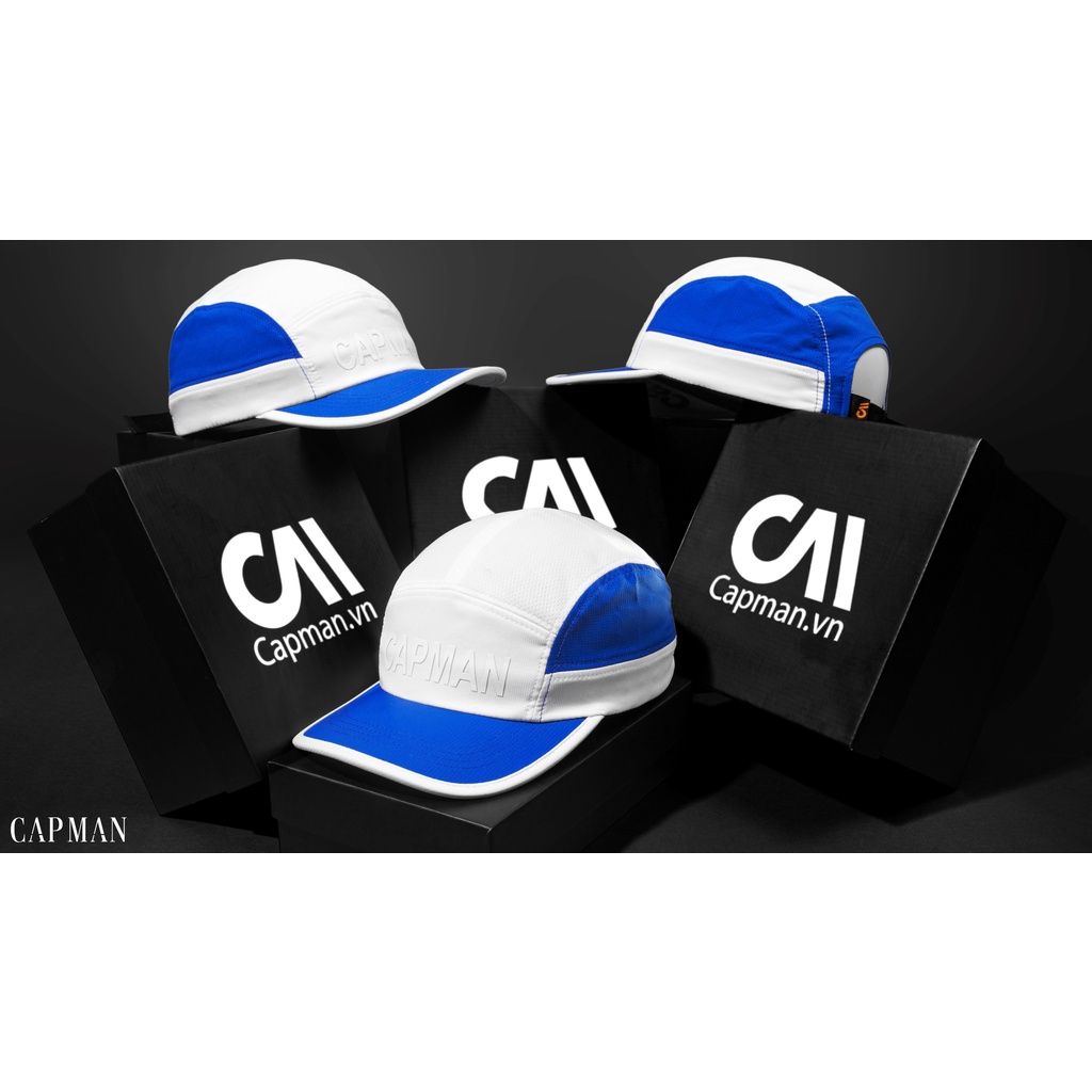 Mũ snapback CAPMAN phong cách hiphop CM112 vải dù màu trắng xanh