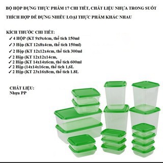 Bộ hộp 17 Món IKEA - Hộp Nhựa Đựng Thực Phẩm Tủ Lạnh, Lò Vi Sóng, Đựng Cơm, Bảo Quản Thức Ăn, Hộp Trữ Đông Đồ Ăn
