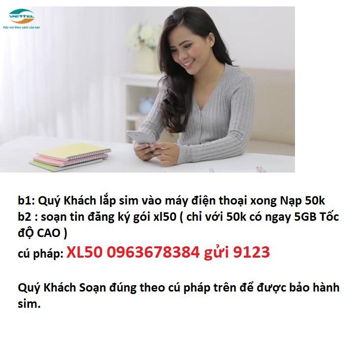 [Mã ELFLASH5 giảm 20K đơn 50K] Sim 4G Viettel XL50 Gói Khuyến Mại (5Gb + phút gọi miễn phí / tháng)