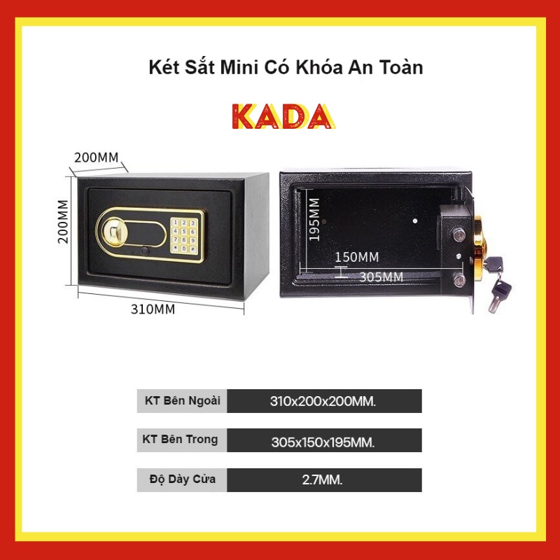 Két Sắt Mini Cá Nhân Cao Cấp, Két Mini Có Khóa Chống cháy An Toàn, Két Sắt Sơn Tĩnh Điện - Bảo Hành 12 Tháng