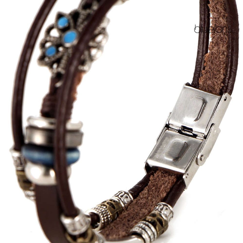 Vòng Tay Da Nhiều Lớp Đính Hạt Phong Cách Bohemian Cho Nữ