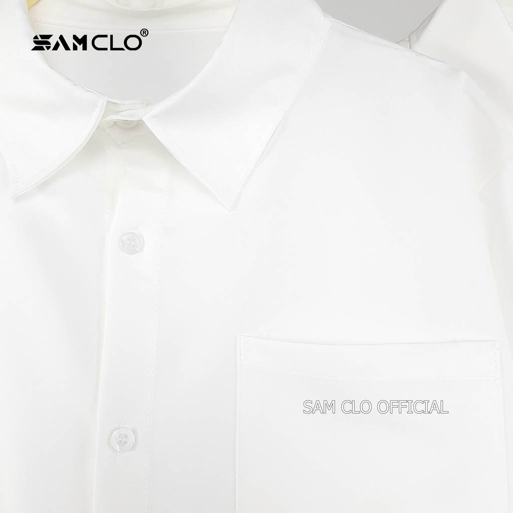 Áo sơ mi SAM CLO nữ freesize form rộng cộc tay - tay ngắn đi học, thời trang học sinh, dáng ulzzang Hàn Quốc TRƠN 1 TÚI