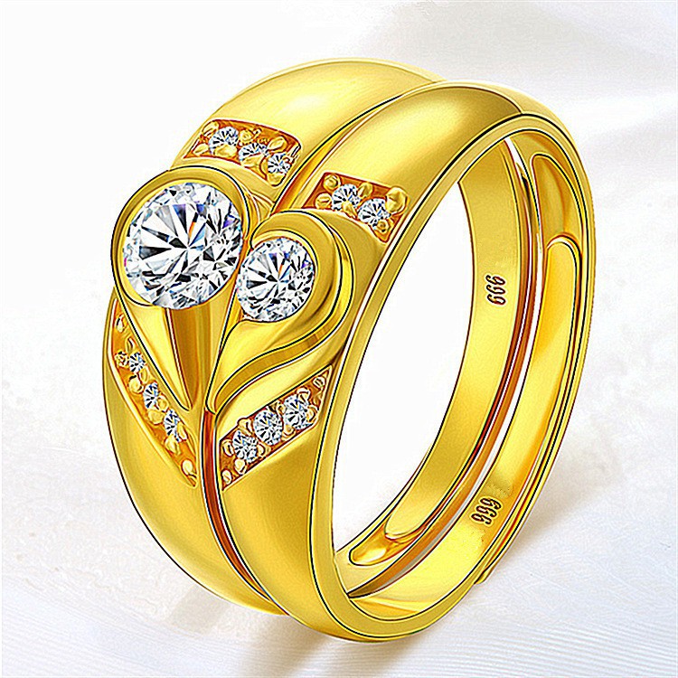 weiweijewelry/Nhẫn đính hôn cặp đôi Nhẫn thời trang hình trái tim mạ vàng 24k