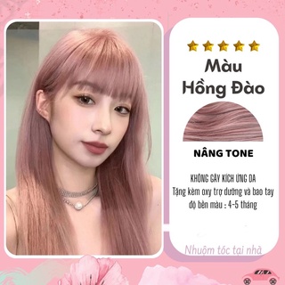 Nâu hồng đào cần tẩy tóc, Thuốc nhuộm tóc nâu trà sữa ánh hồng tặng oxy trợ nhuộm kèm màu nâu hồng trà sữa  xanh.liga