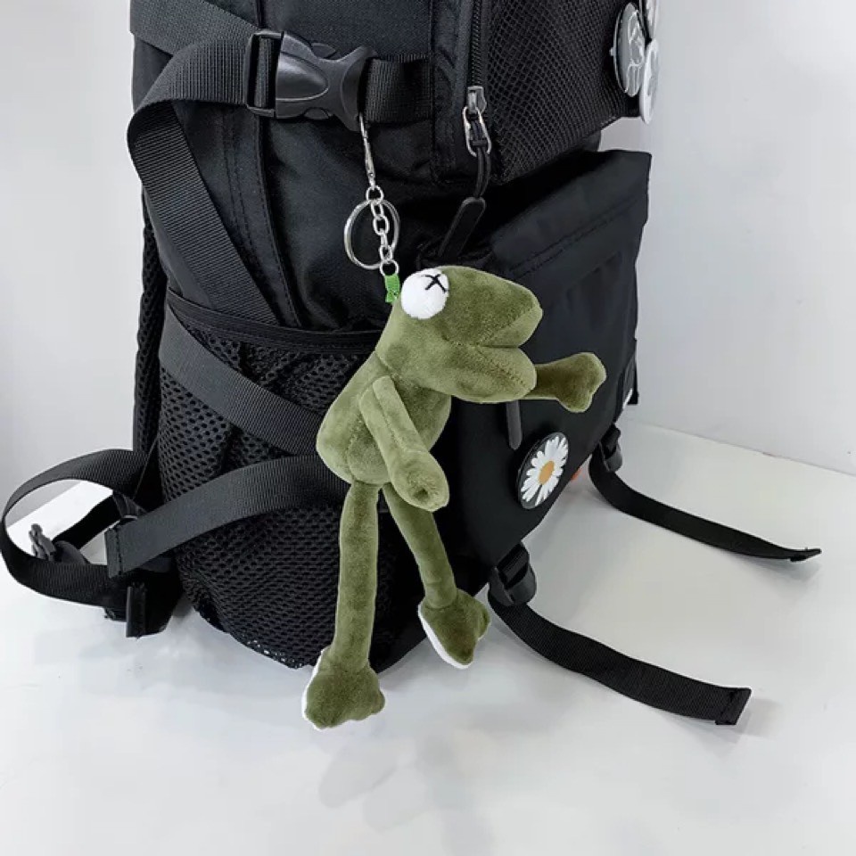 Móc khóa gấu bông ếch xanh, móc cài balo hình ếch chân dài