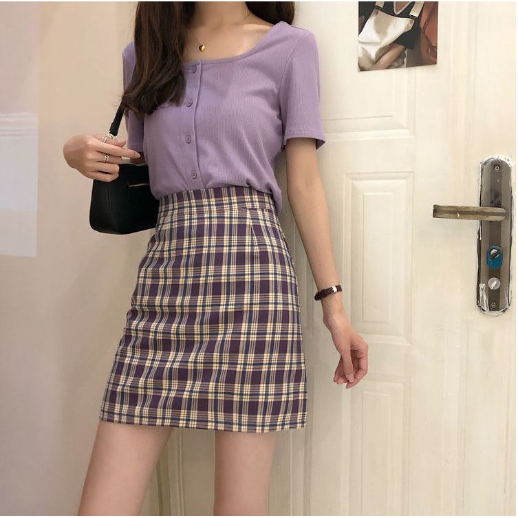 [SALE CHÀO HÈ] Chân váy ngắn nữ họa tiết kẻ ô cạp cao phong cách retro | BigBuy360 - bigbuy360.vn