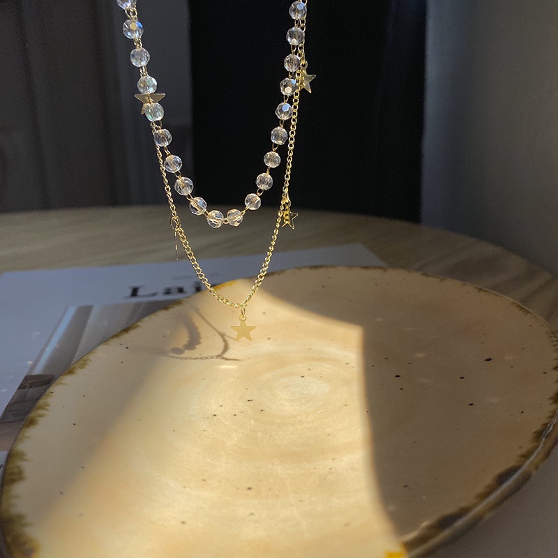 Vòng cổ Hai Lớp Mặt Hình Ngôi Sao Năm Cánh Đính Đá Pha Lê Thời Trang Cho Nữ