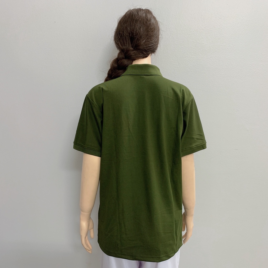 Áo polo màu xanh rêu vải poly Thái cao cấp cho nam nữ _ Hình chụp thật