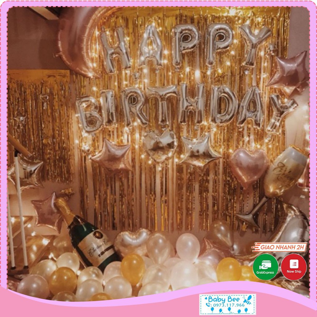 Set Trang Trí Sinh Nhật HAPPY BIRTHDAY Kèm 50 Bóng Nhũ (Chat Với Shop Để Chọn Màu)