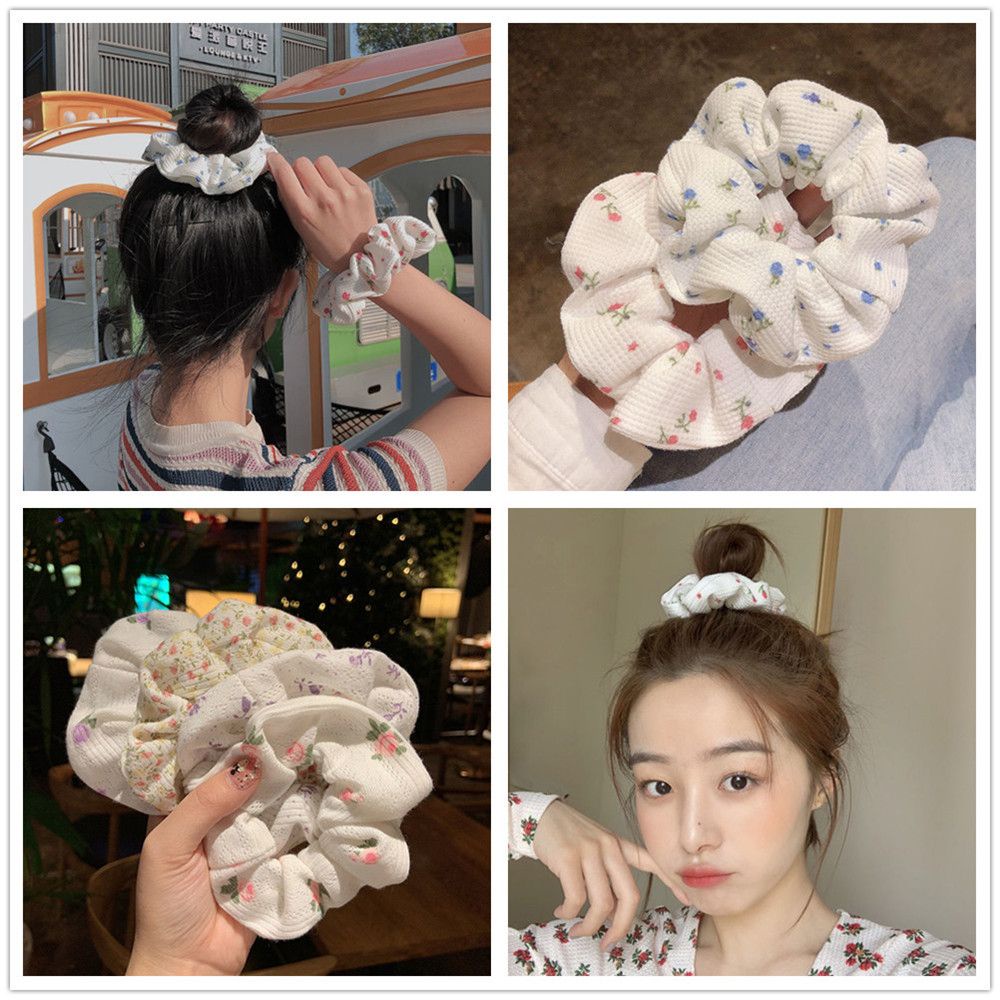Dây buộc tóc họa tiết hoa thiết kế phong cách retro Hàn Quốc xinh xắn đơn giản