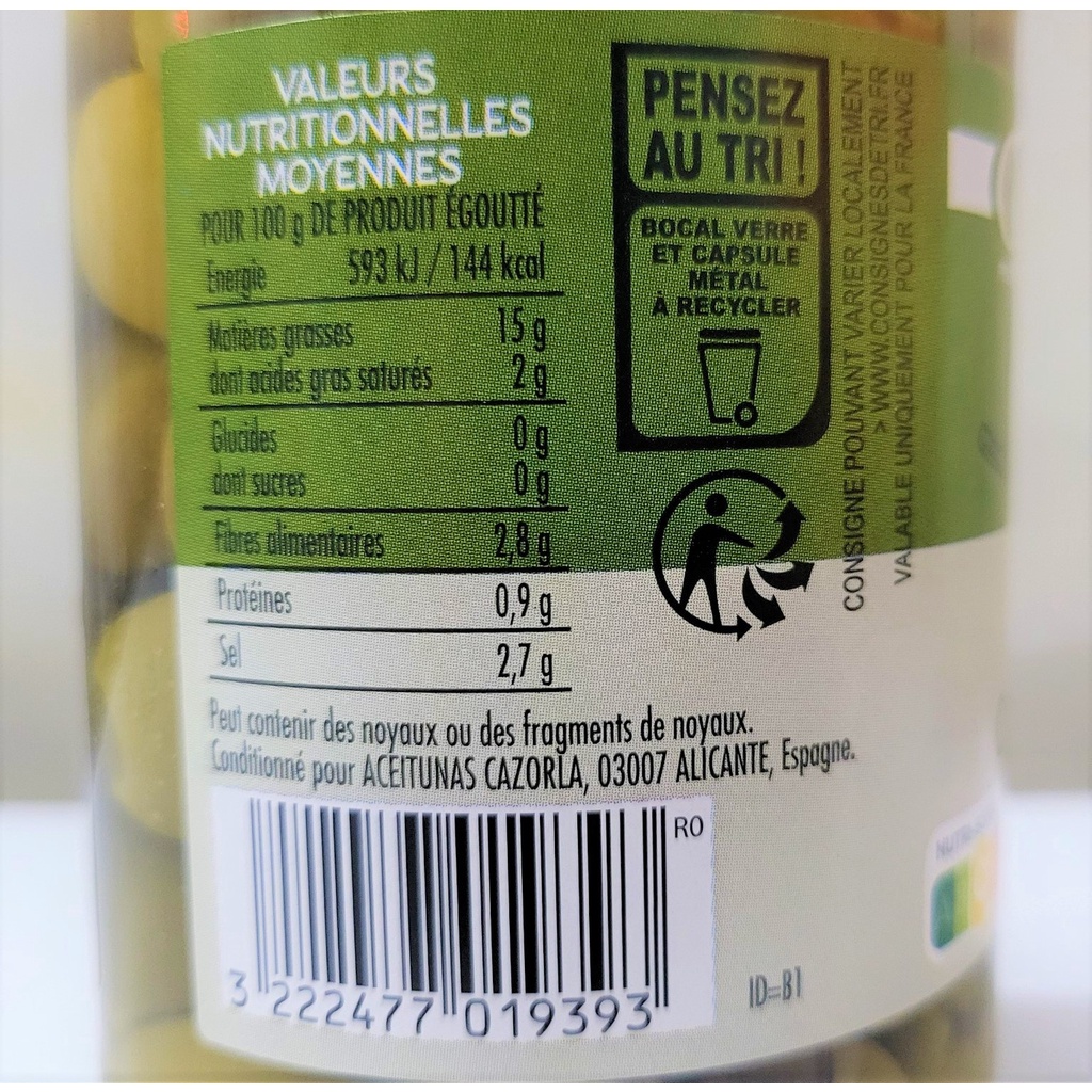 [Lọ 340g] QUẢ Ô LIU XANH TÁCH HẠT [Spain] CSN Pitted Green Olives