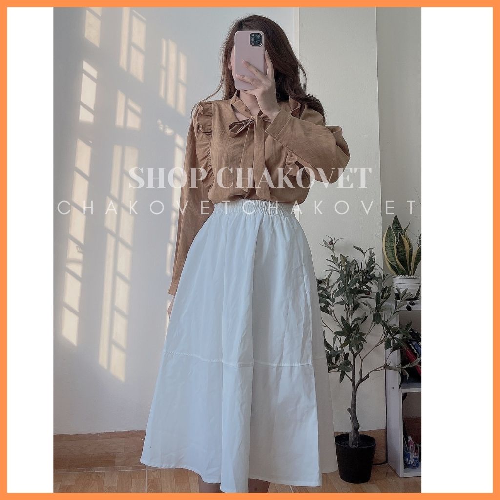 Áo sơ mi nữ dài tay trơn basic CKA891, kiểu áo nữ cổ V dáng babydoll bèo ngực thắt nơ phong cách thời trang hàn quốc | BigBuy360 - bigbuy360.vn