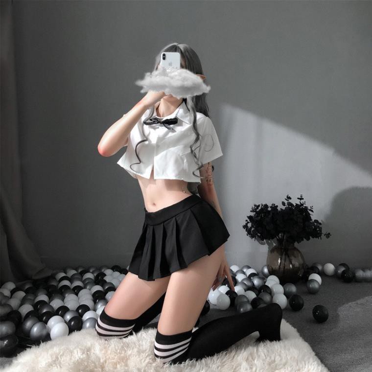 Bộ đồ cosplay nữ sinh Nhật Bản áo trắng váy đen sexy quyến rũ 385