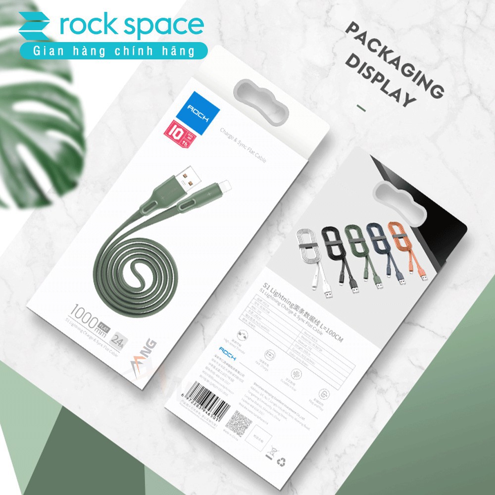 Dây cáp sạc iphone Rockspace S1, nhanh, ổn định, không nóng máy, dẹt, độ dài 1m,  chính hãng bảo hành 12 tháng