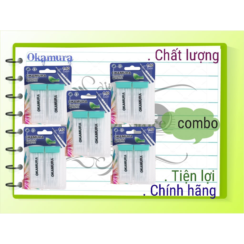 Okamura combo 5 vĩ tăm nhựa cao cấp Okamura (140 cây/Vỉ)