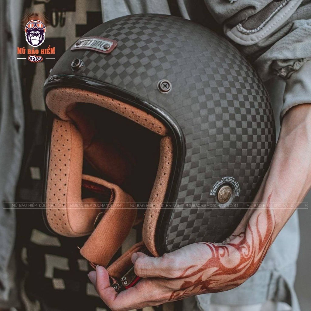 Mũ Bảo Hiểm 3/4 Cao Cấp Bulldog Heli Carbon - Phong Cách Cổ Điển