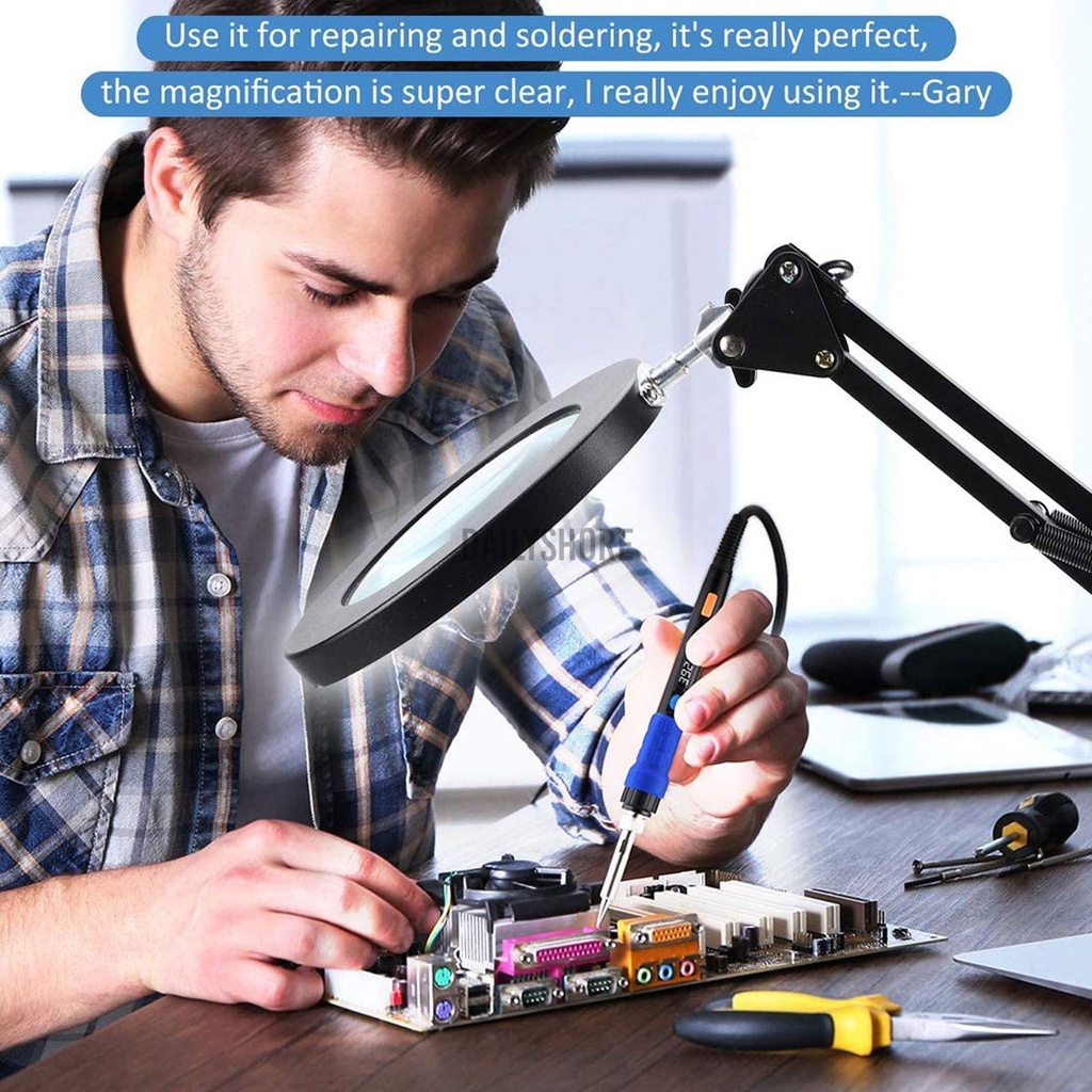 Kính Lúp Để Bàn Phóng Đại 10x Có Đèn Led 12W Kèm Kẹp, sửa chữa điện tử, đồng hồ, điện thoại, soi da mặt, spa, nail