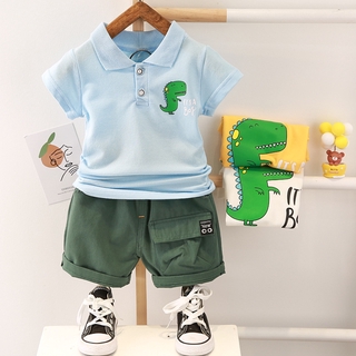 Set Áo Thun Tay Ngắn & Quần Short In Hình Khủng Long Cho Bé Trai